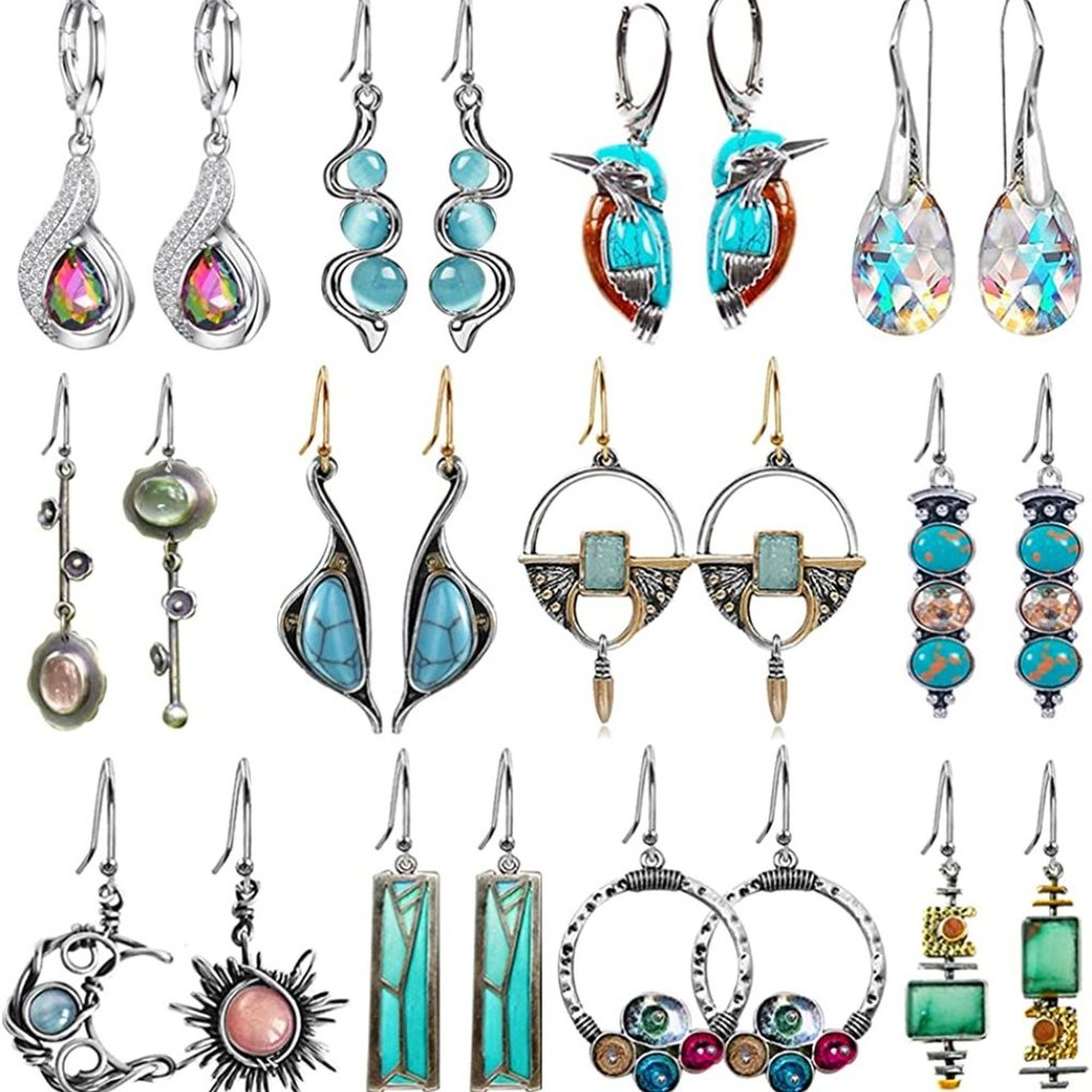 12 Pairs Teardrop Druse Crystal Drop Dangle Earrings for Women Girls - Picture 1 of 4